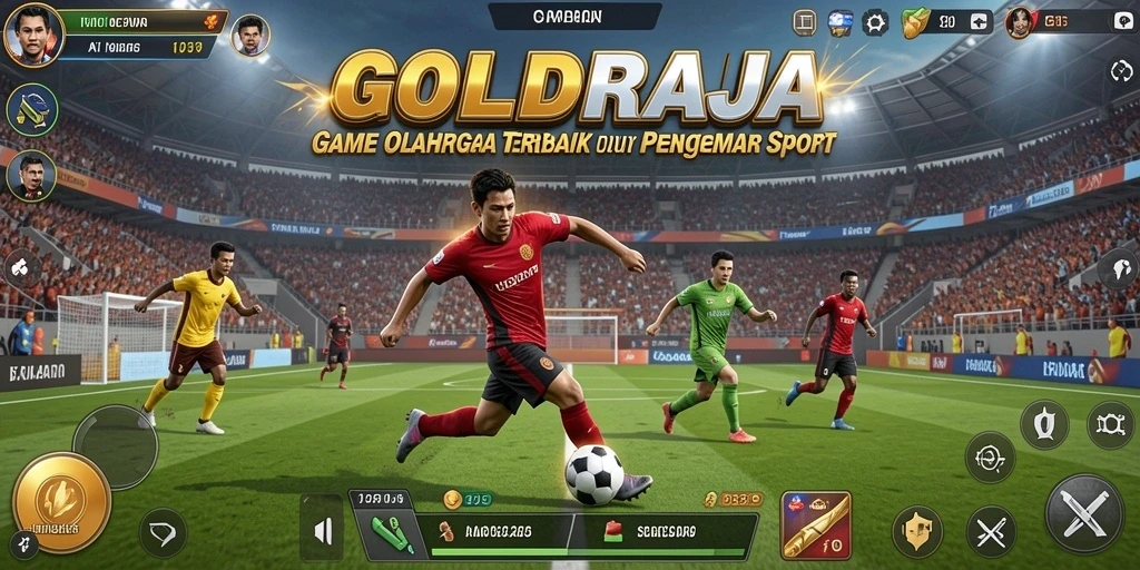 Tangkapan layar utama <strong>GOLDRAJA</strong> menampilkan aksi seru dalam permainan olahraga.