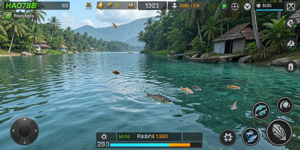 Screenshots yang menampilkan gameplay seru saat memancing ikan.
