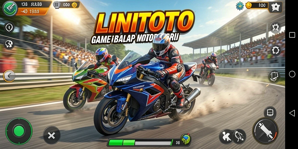 Tampilan gameplay seru dalam LINITOTO saat balapan motor.