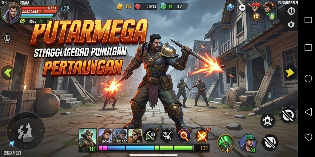 Tangkapan layar PUTARMEGA menampilkan aksi strategi yang intens.