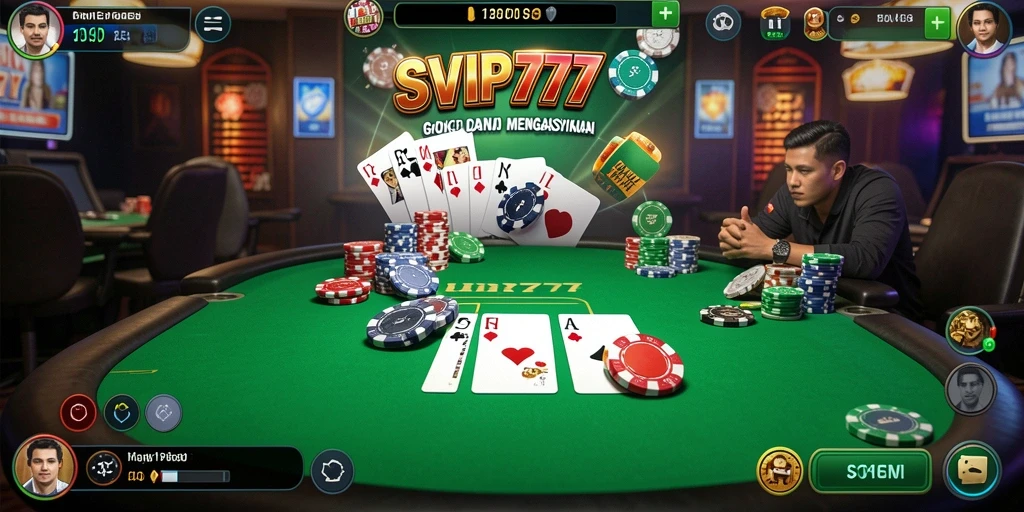 Screenshot gameplay SVIP777 yang menampilkan permainan poker yang mendebarkan.