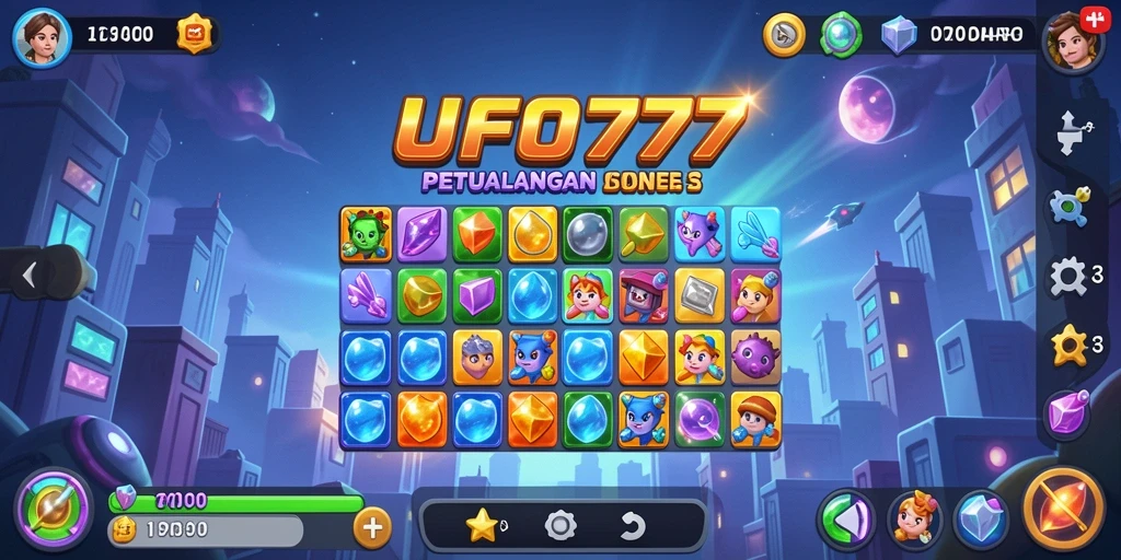 Tangkapan layar gameplay <strong>UFO777</strong> menunjukkan aksi seru dalam mencocokkan elemen.